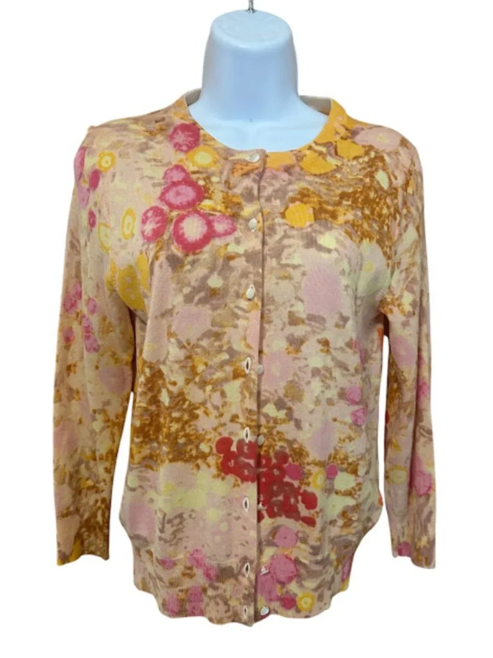 J. Crew Wool Abstract Watercolor Button-Front Cardigan Sweater Medium. Vintage.